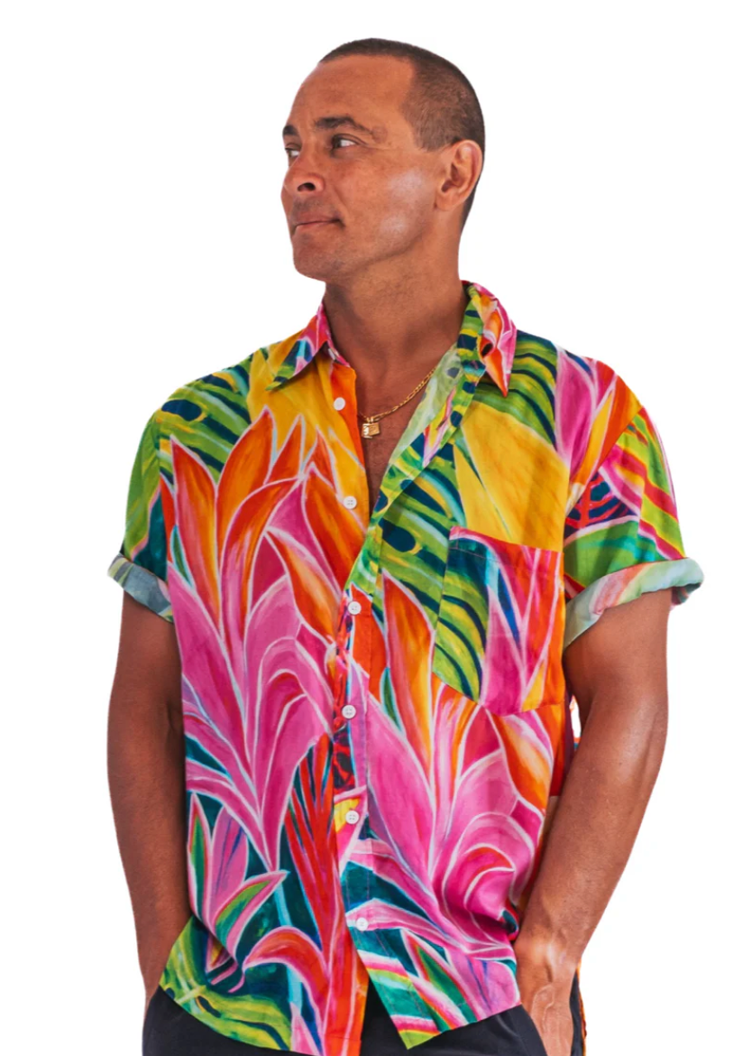 Hawaiian Kapa Kuiki - Menʻs Aloha Shirt, Taupe & Browns