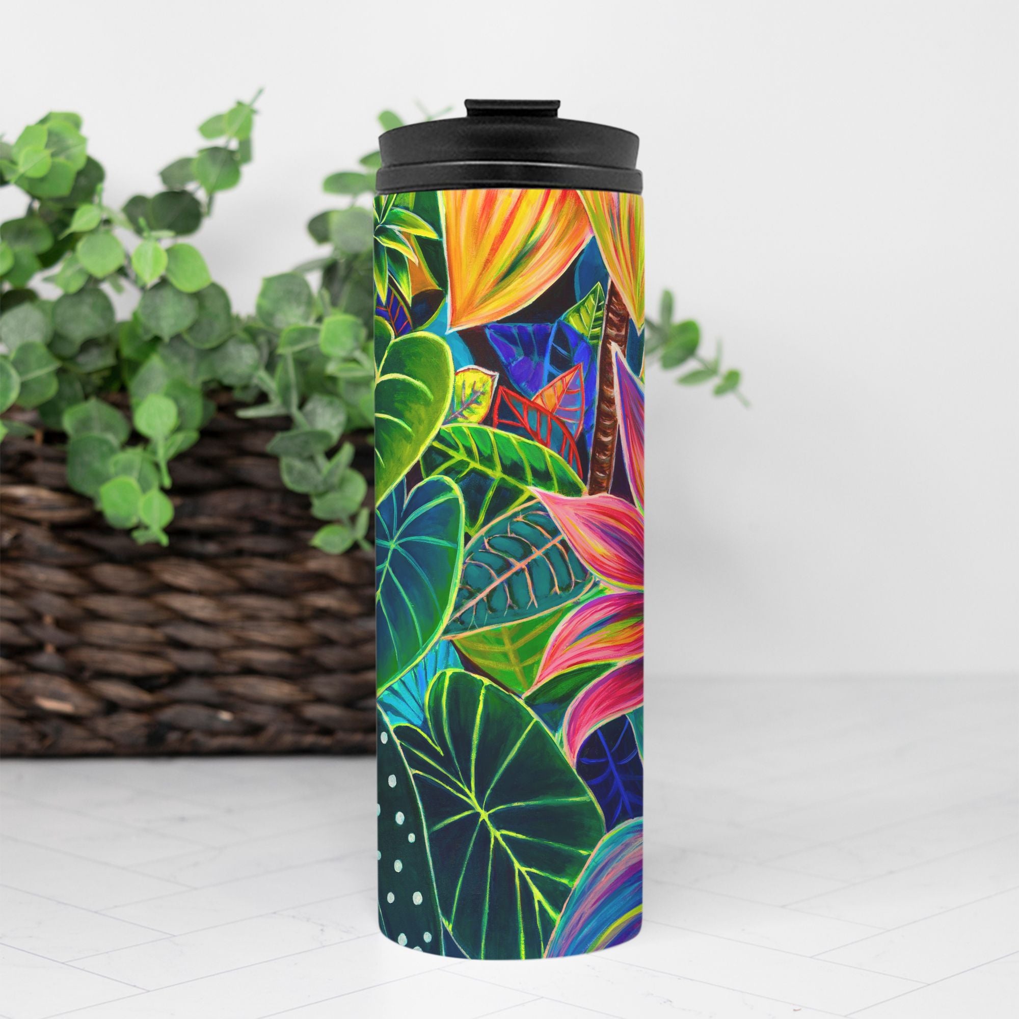 Hanalei Morning Floral Thermal Tumbler 16oz | Hawaiian Insulated Stainless Steel Travel Mug