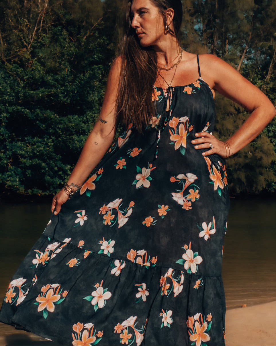 Aloha Boho Dress - Plumeria Vintage Black