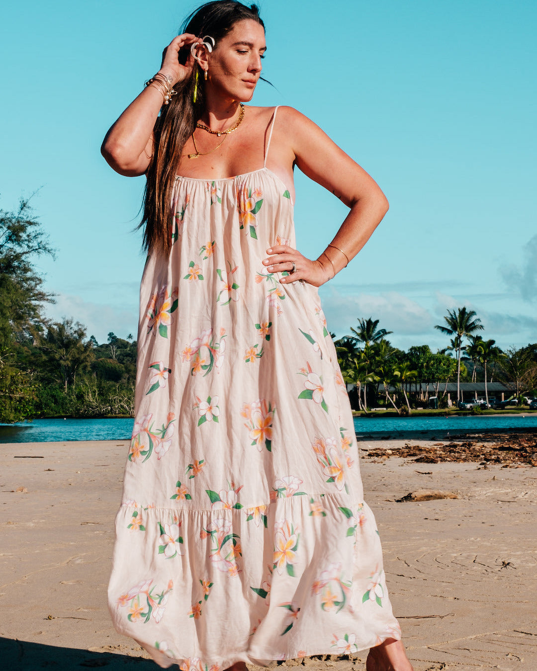 Aloha Boho Dress - Plumeria Vintage Tan