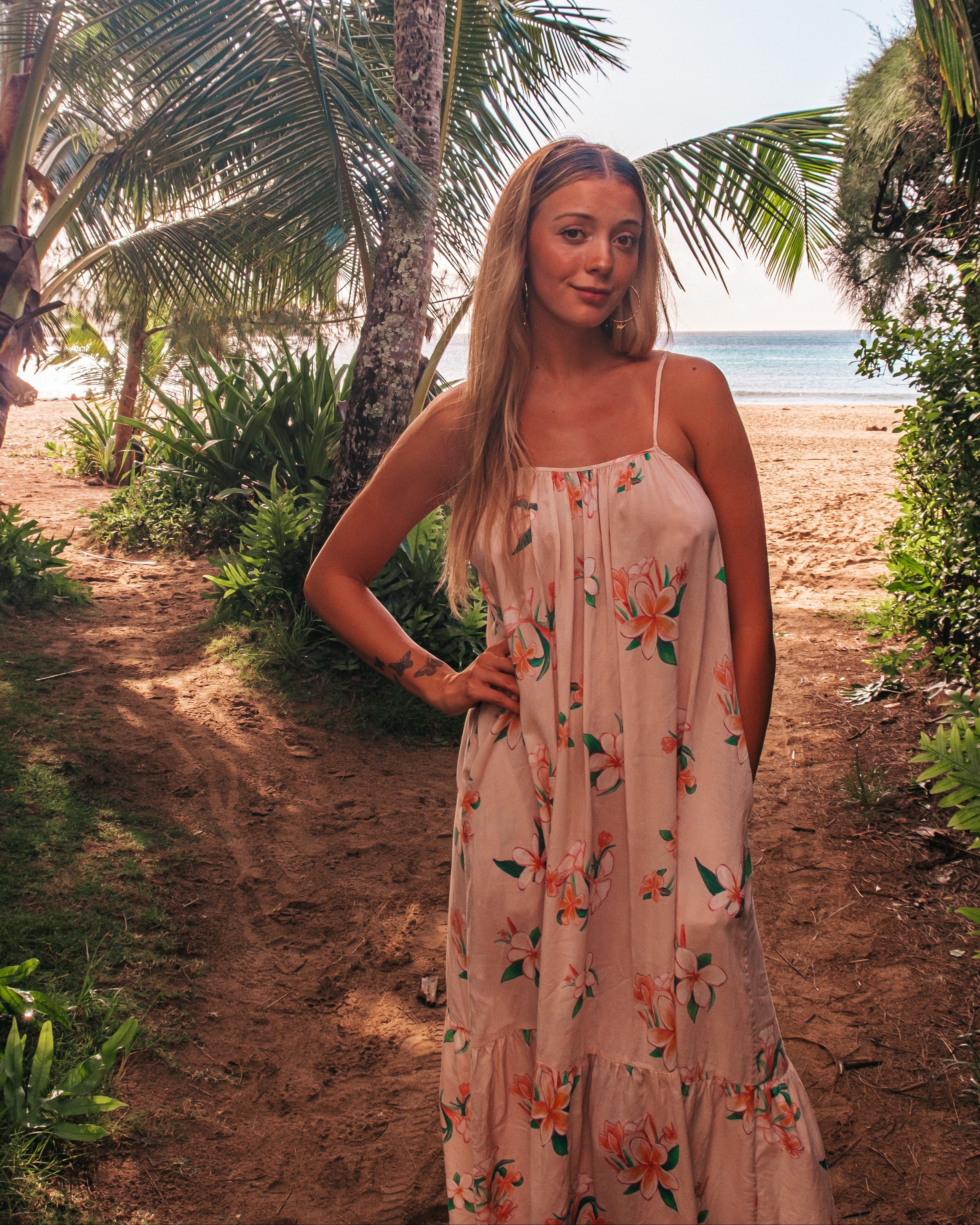 Aloha Boho Dress - Plumeria Vintage Tan