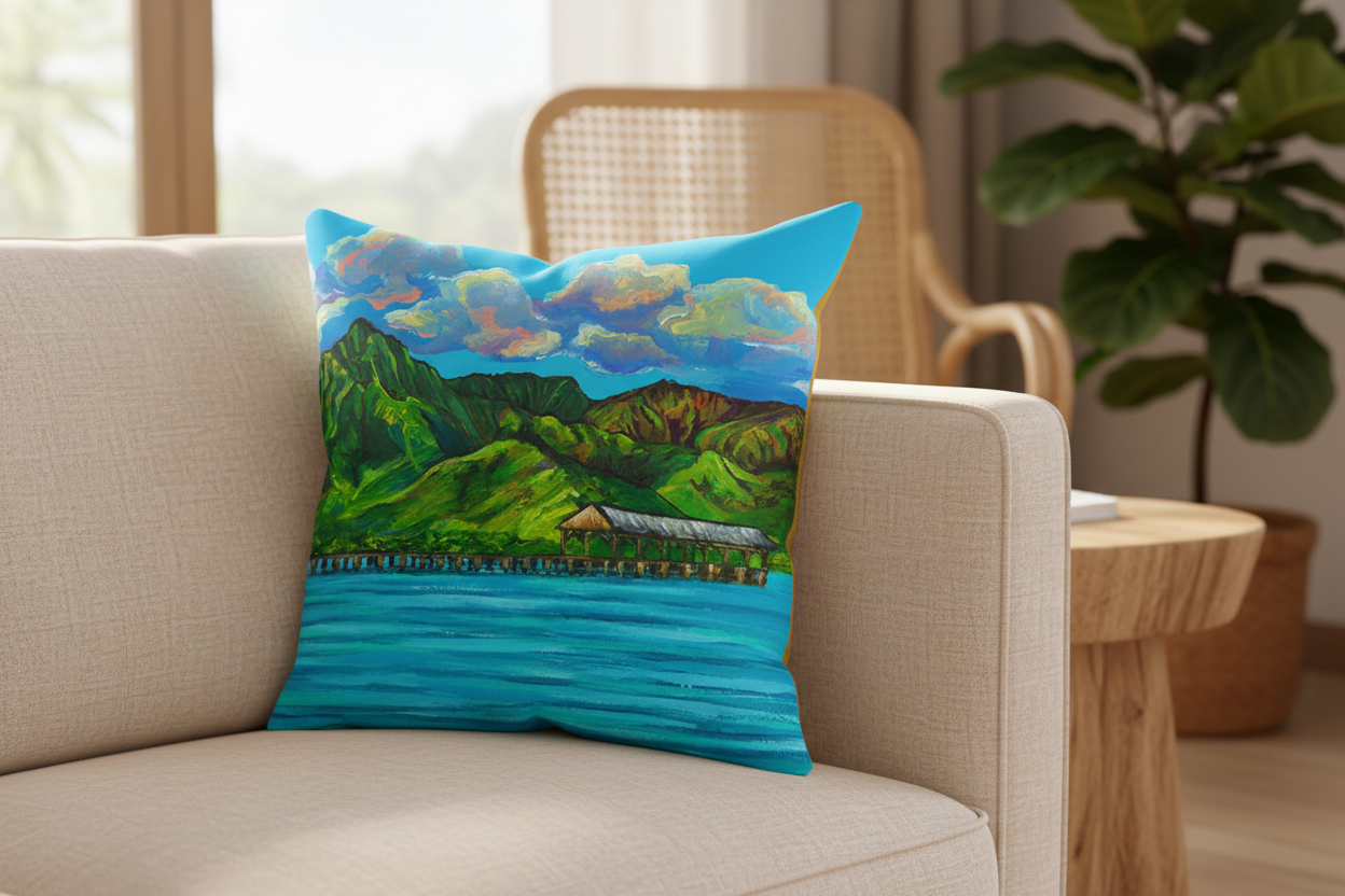 Hanalei pier Pillow cover 20"x20"