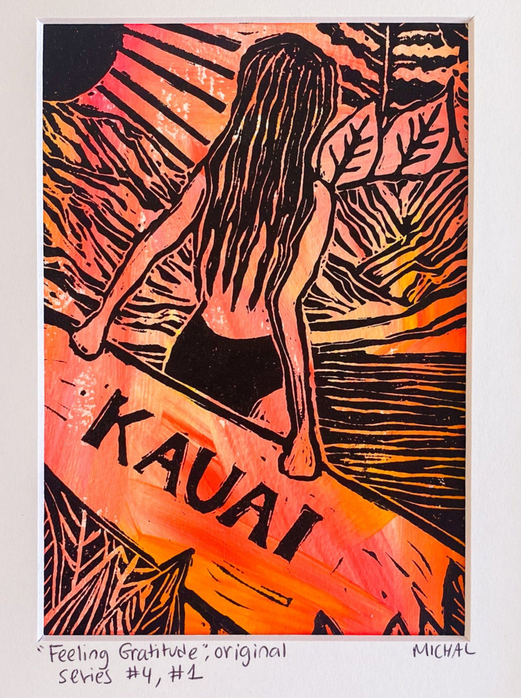 NEW 2023 - "Feeling Gratitude" - Original Hawaii Lino Cut