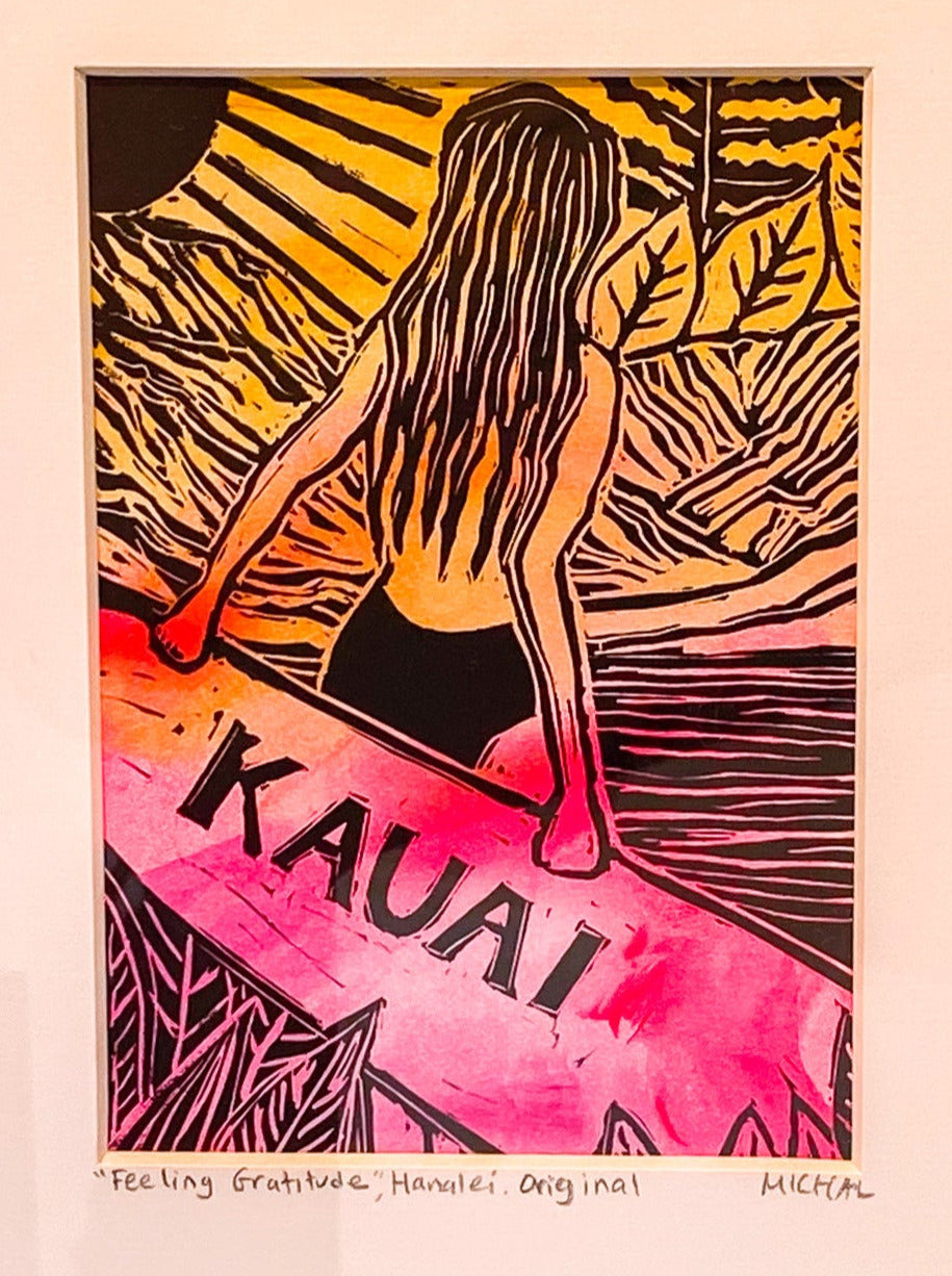 NEW 2023 - "Feeling Gratitude" - Original Hawaii Lino Cut