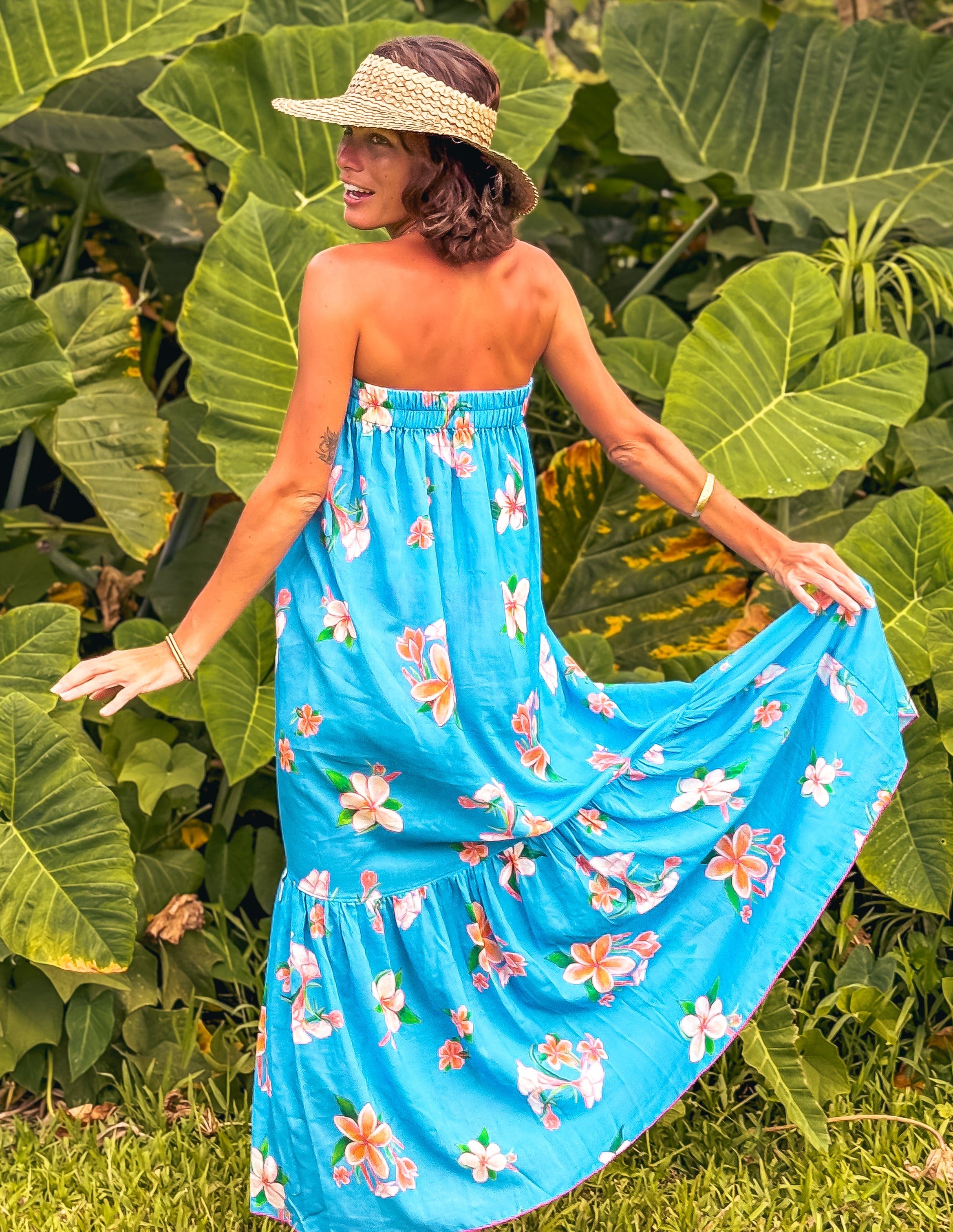 SOLD OUT - Strapless Sun Dress - Plumeria Blue