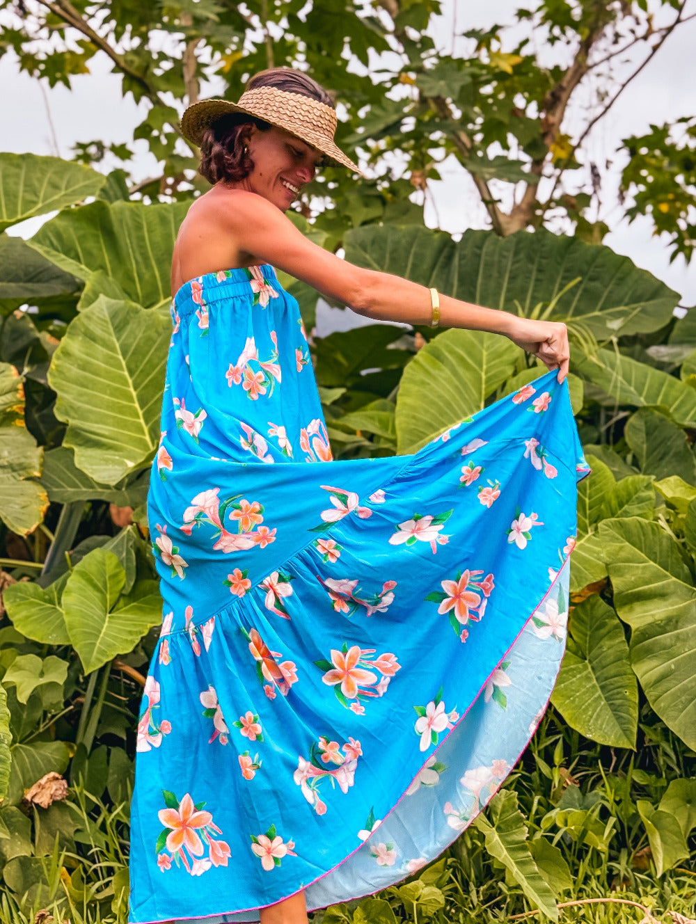 SOLD OUT - Strapless Sun Dress - Plumeria Blue