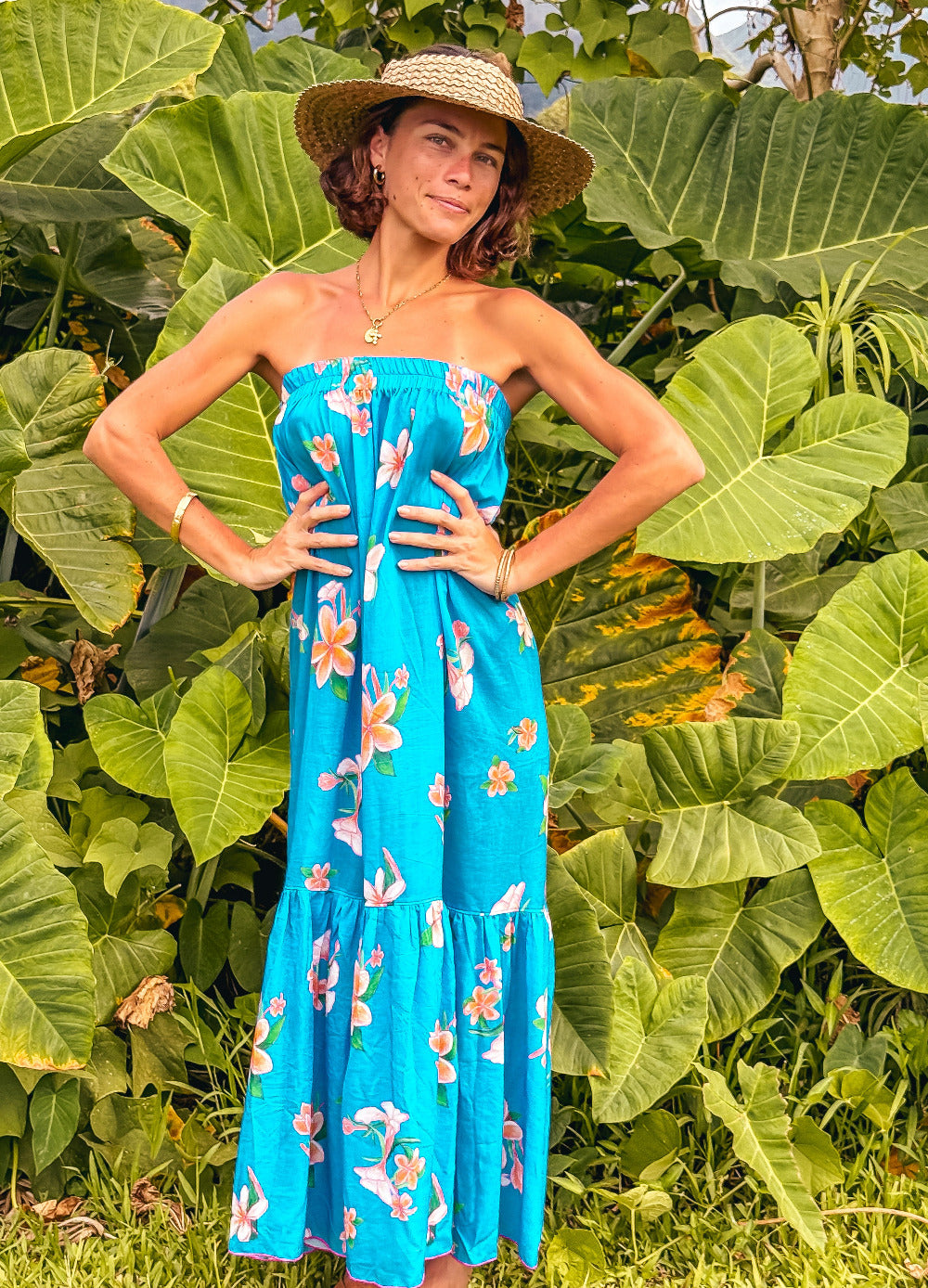 SOLD OUT - Strapless Sun Dress - Plumeria Blue