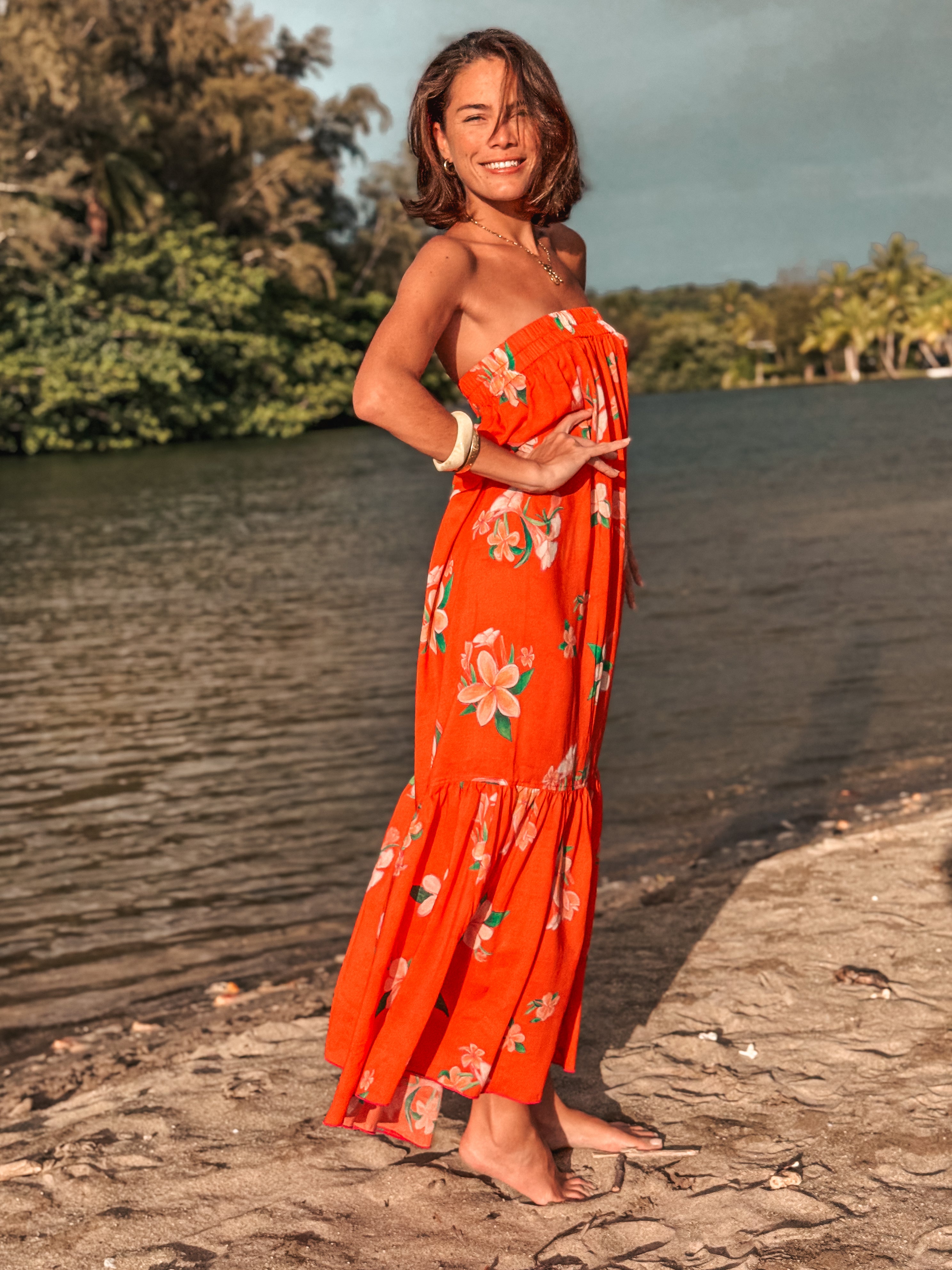 Strapless Sun Dress - Plumeria Tahiti Red
