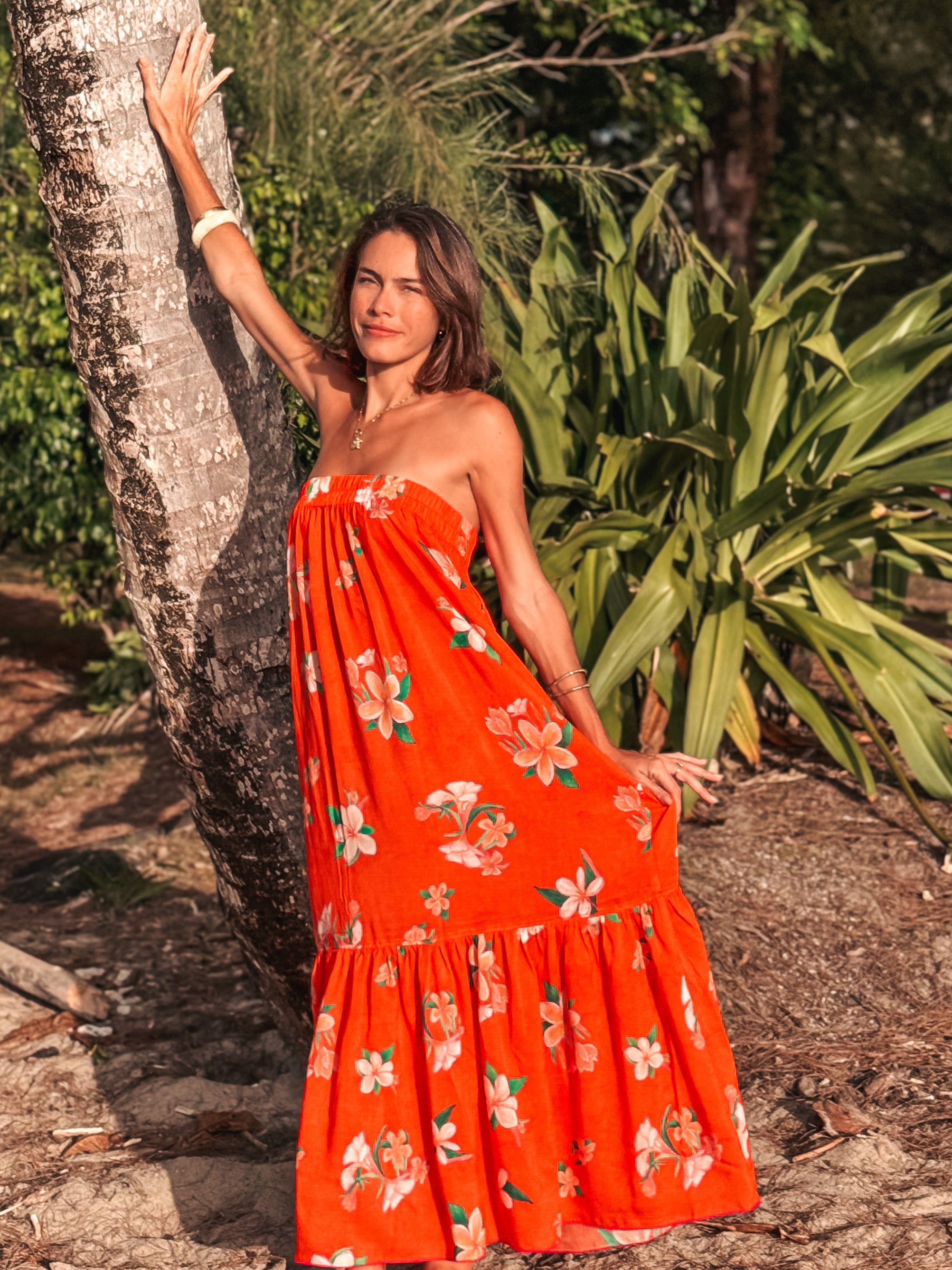 Strapless Sun Dress - Plumeria Tahiti Red