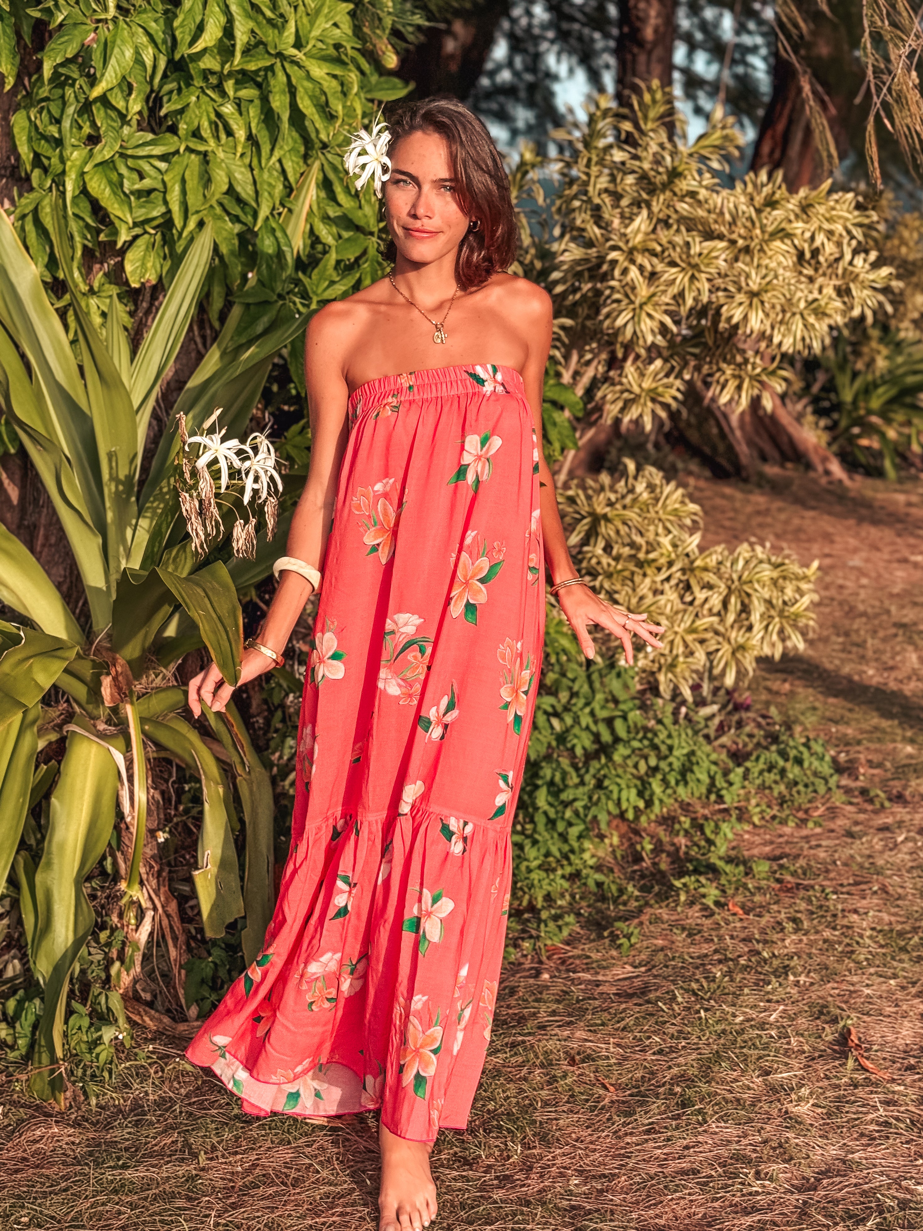 Back in stock - Strapless Sun Dress - Plumeria Hanalei Pink