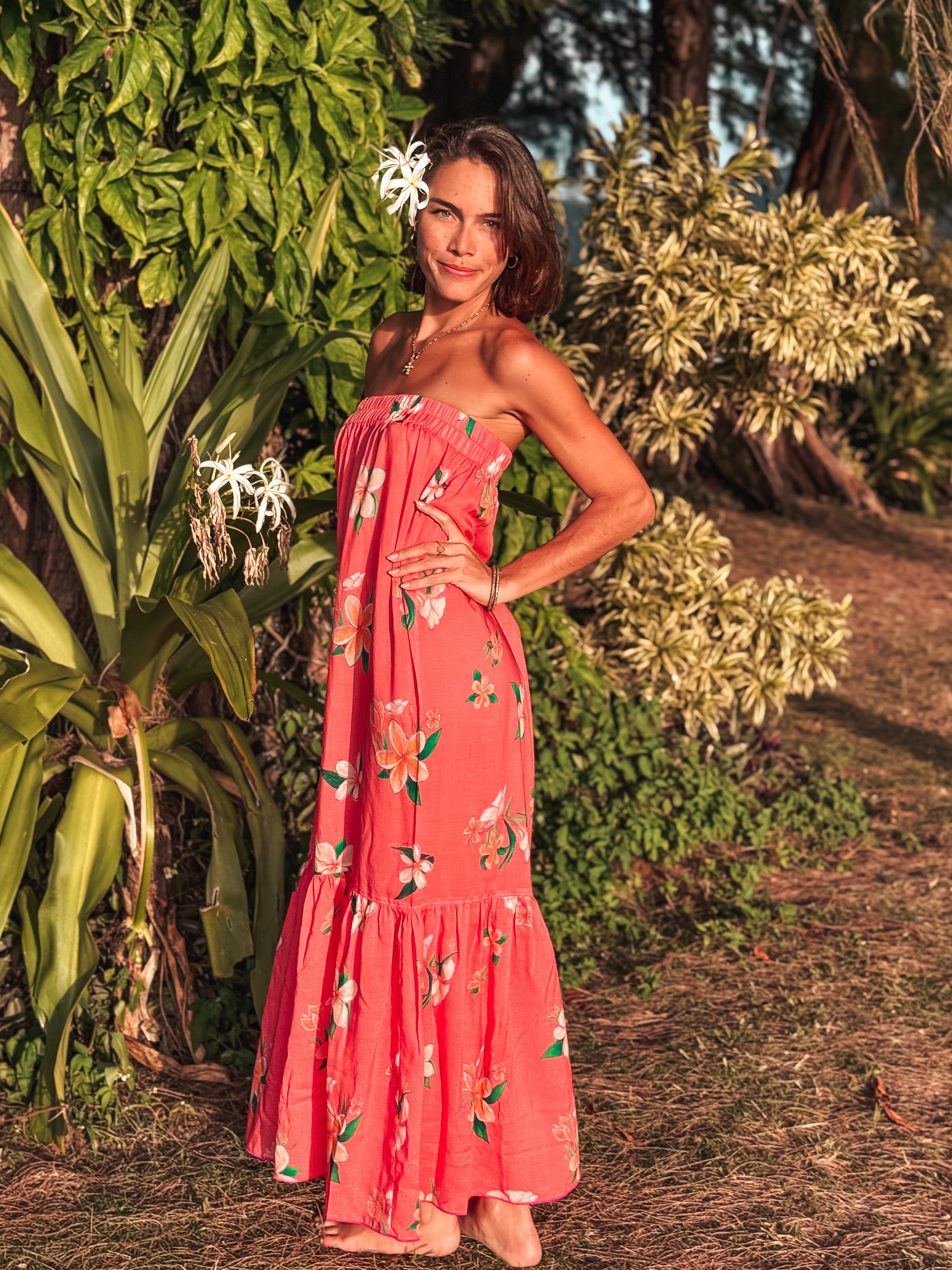 Back in stock - Strapless Sun Dress - Plumeria Hanalei Pink