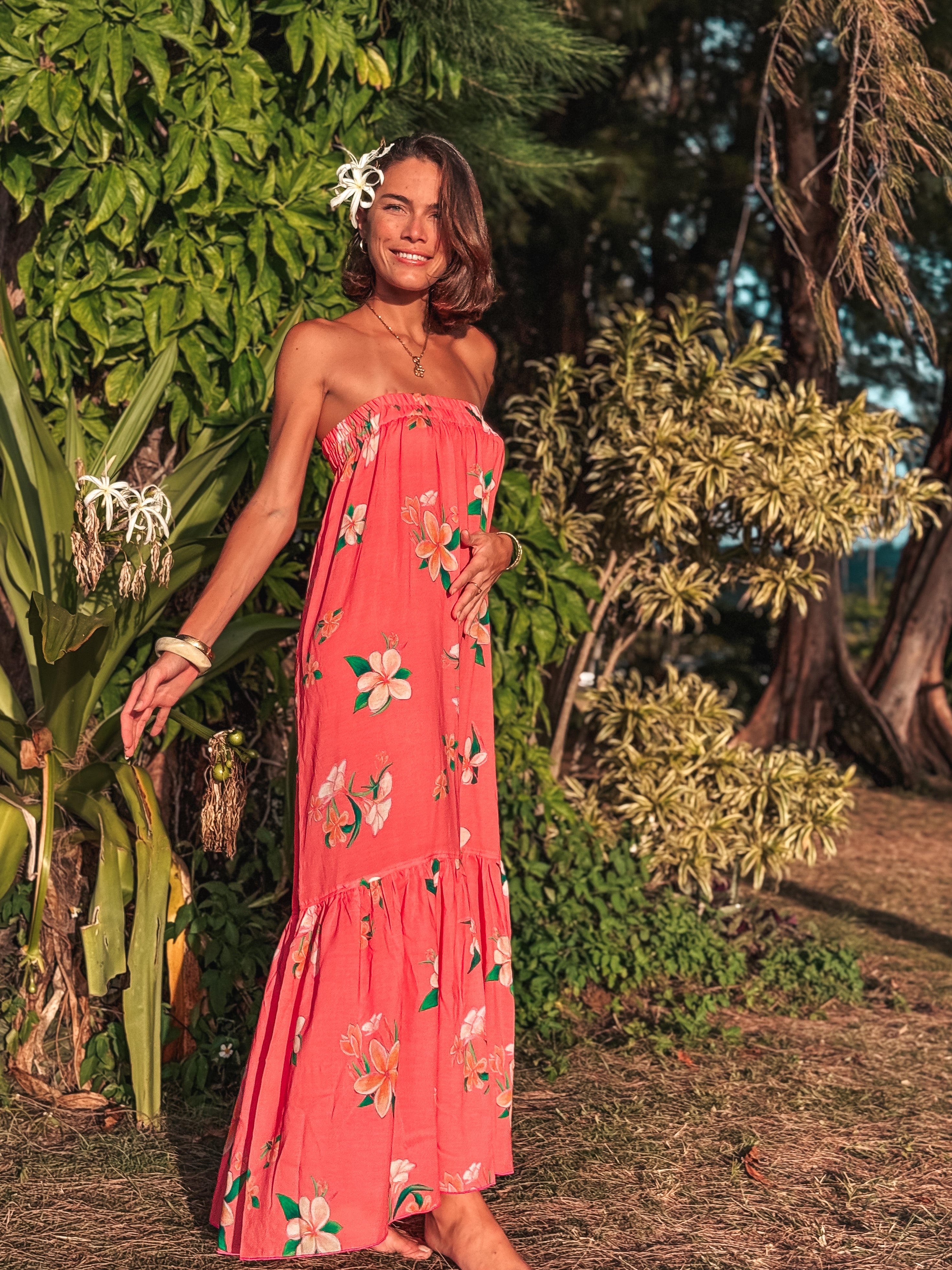 Back in stock - Strapless Sun Dress - Plumeria Hanalei Pink
