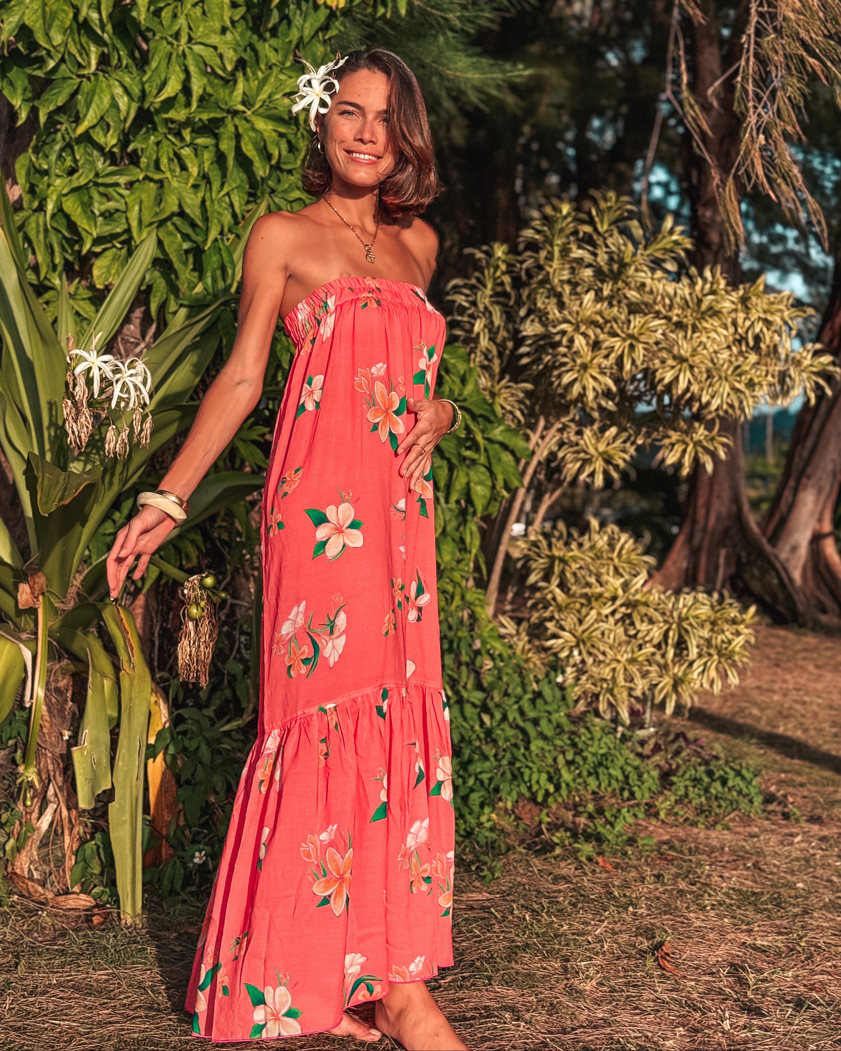 BACK in STOCK - Strapless Sun Dress - Plumeria Hanalei Pink