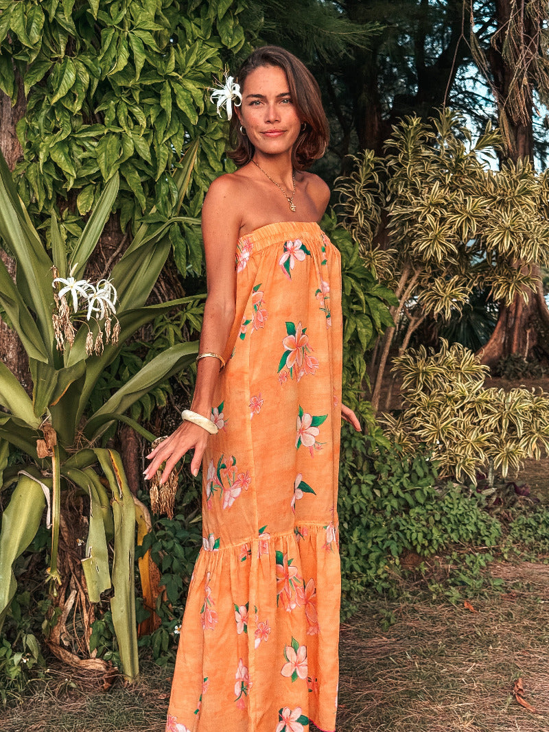 Strapless Sun Dress - Plumeria Golden Sunset