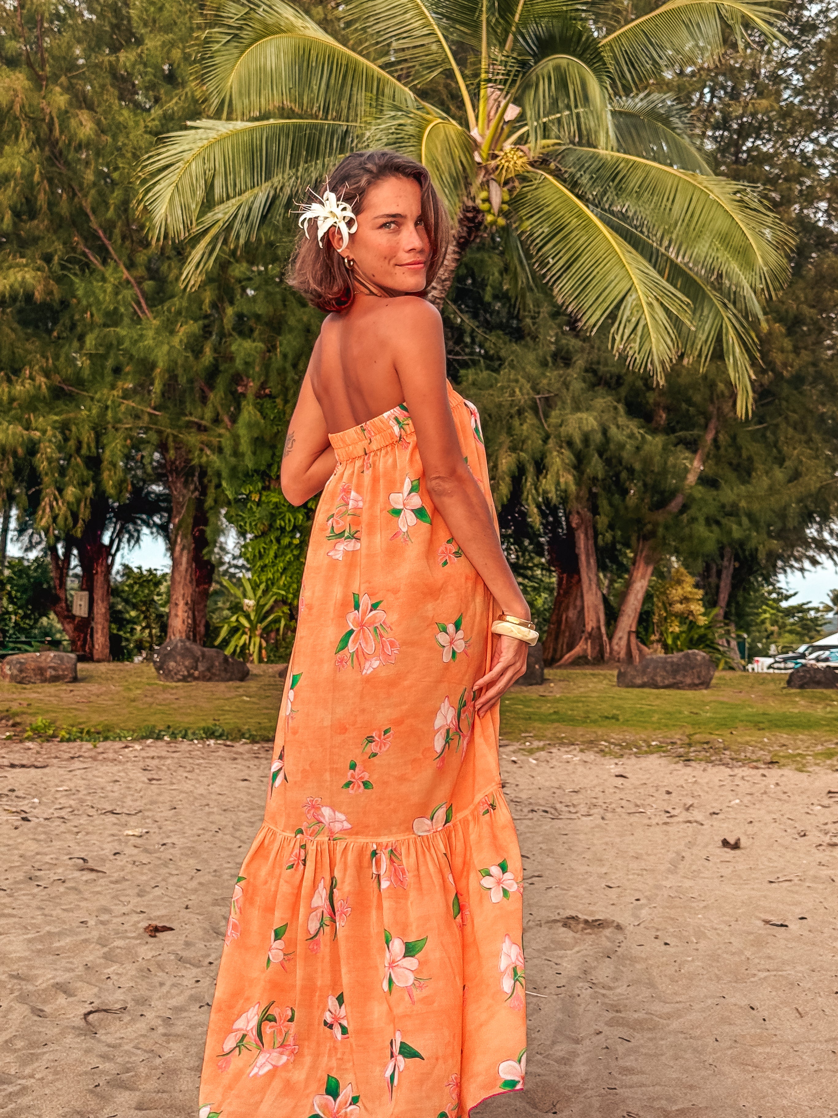 Back in stock - Strapless Sun Dress - Plumeria Golden Sunset