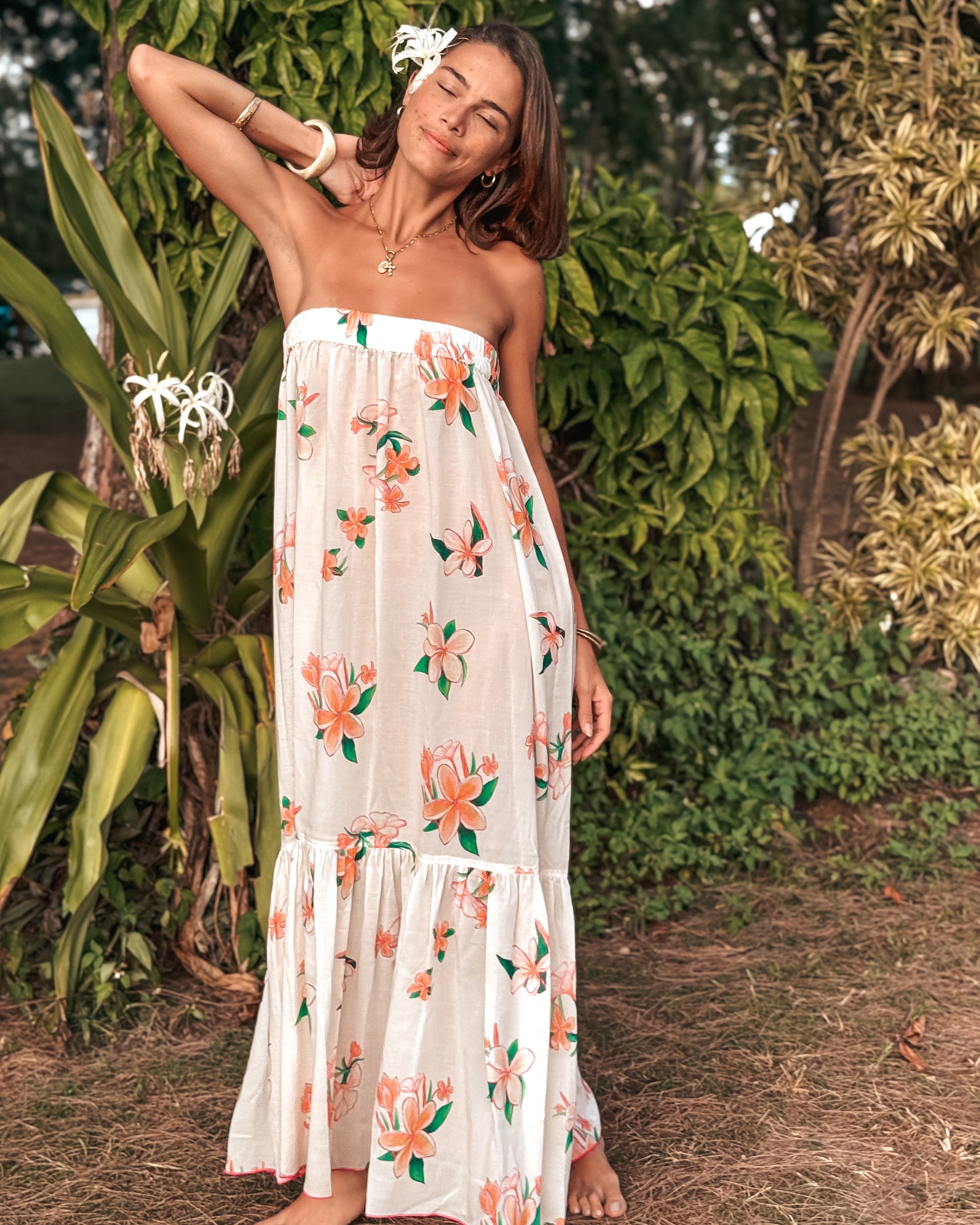 Strapless Sun Dress - Plumeria French Vanilla