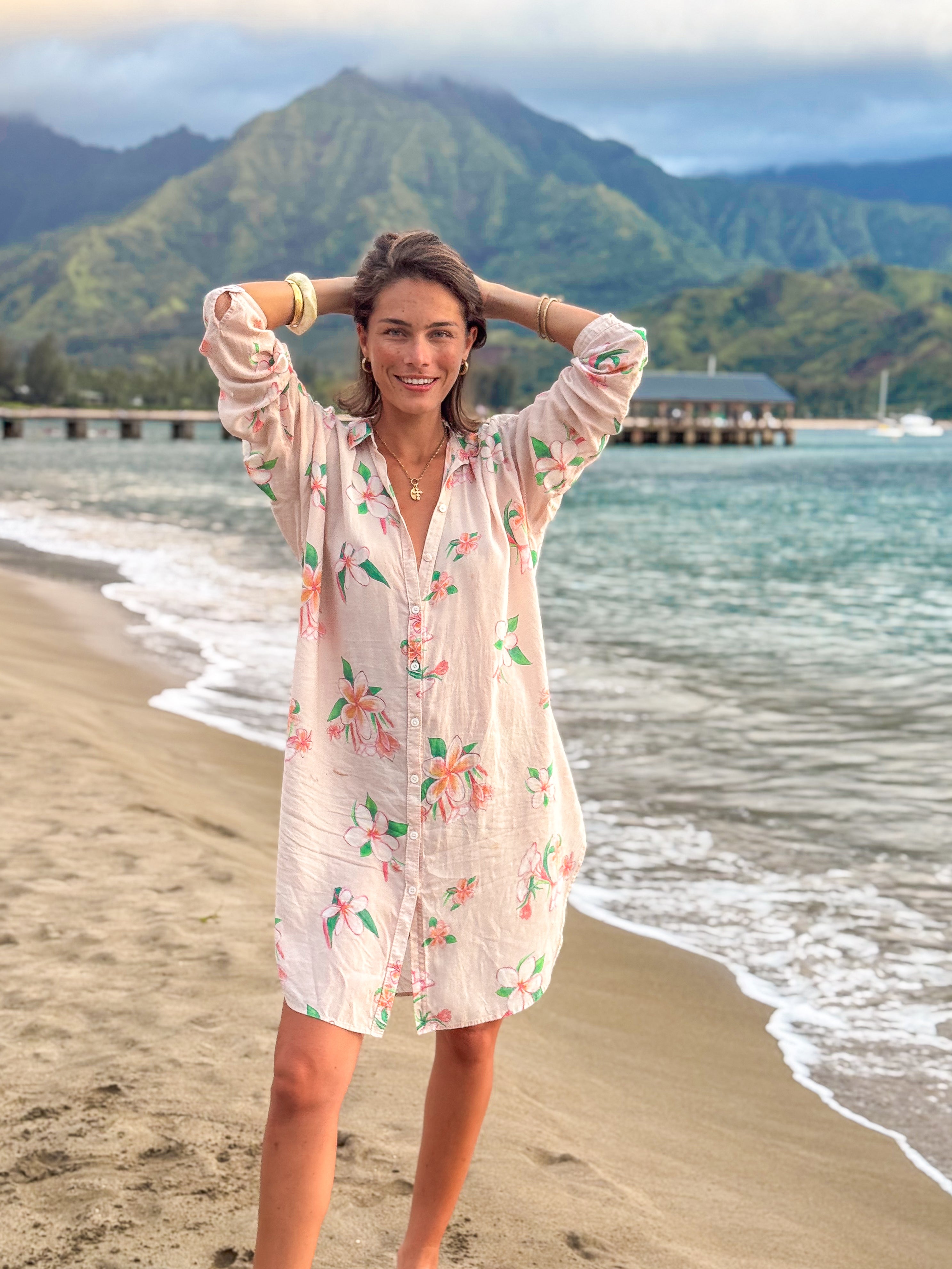 Aloha Shirt Dress - Plumeria Vintage Golden Sand