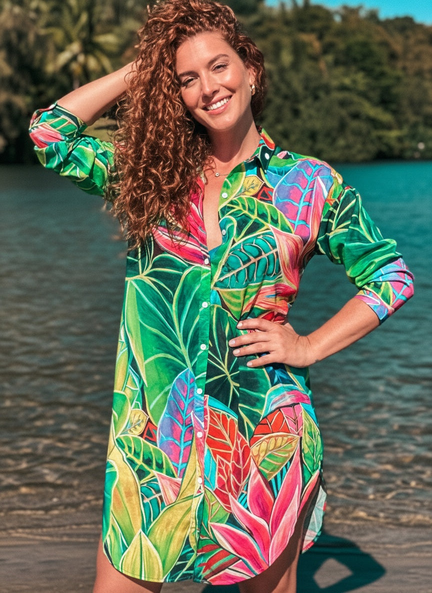 Aloha Shirt Dress - Hanalei Morning