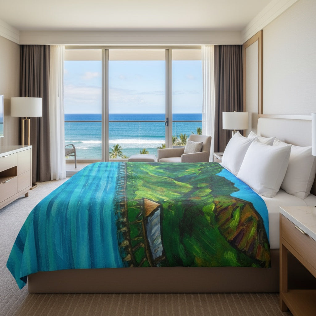 Hanalei Pier - Tropical Hawaii Landscape Artist Bedding - Duvet Cover