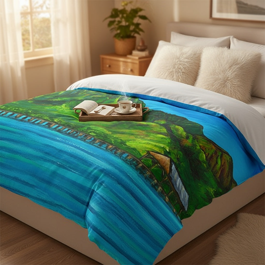Hanalei Pier - Tropical Hawaii Landscape Artist Bedding - Duvet Cover