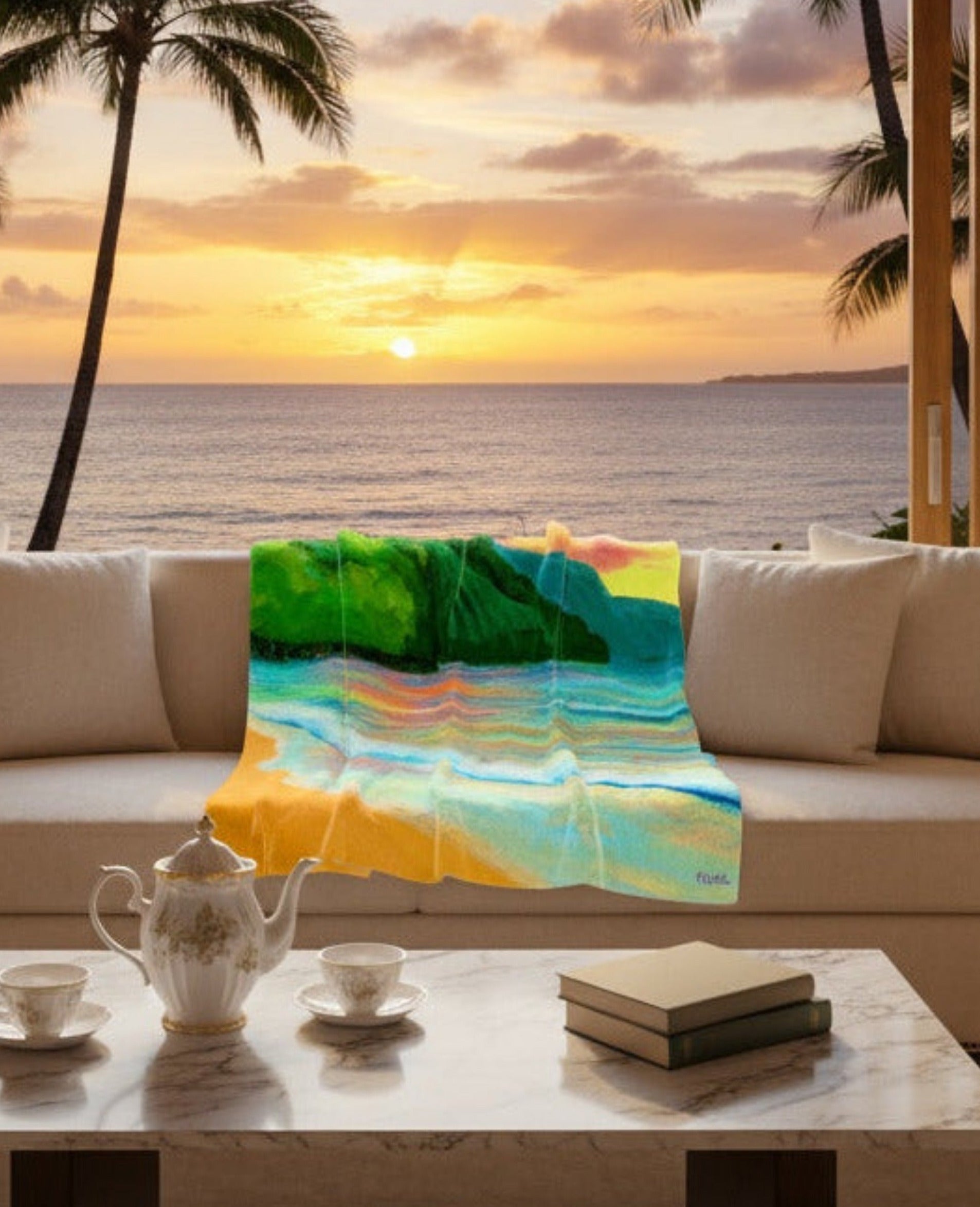 Ke'e sunset hanalei hawaii blanket art studio