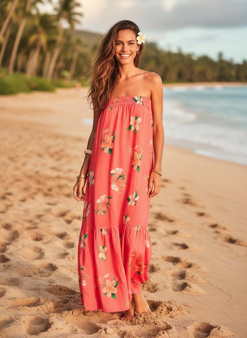 Back in stock - Strapless Sun Dress - Plumeria Hanalei Pink
