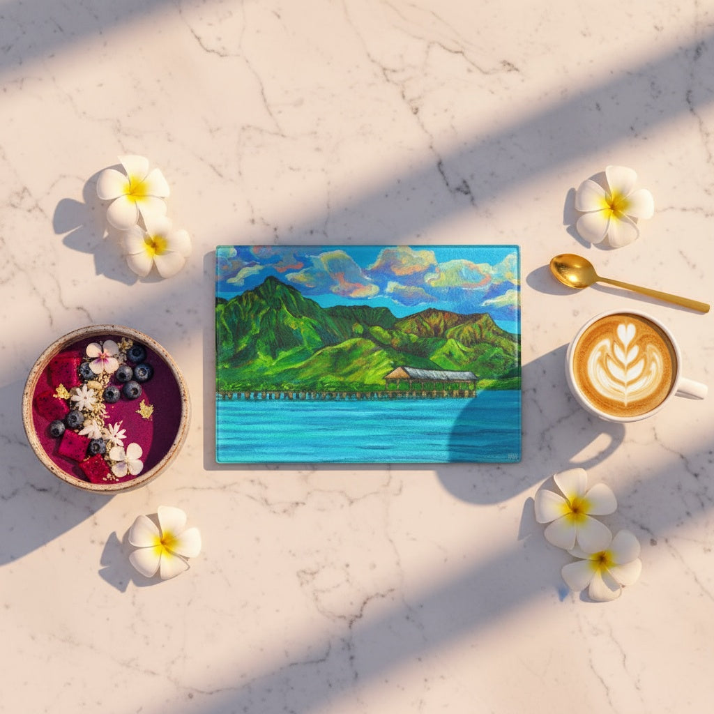 Hanalei Pier - Tempered Glass Cutting and Serving Boards - Kauai, Hawaii