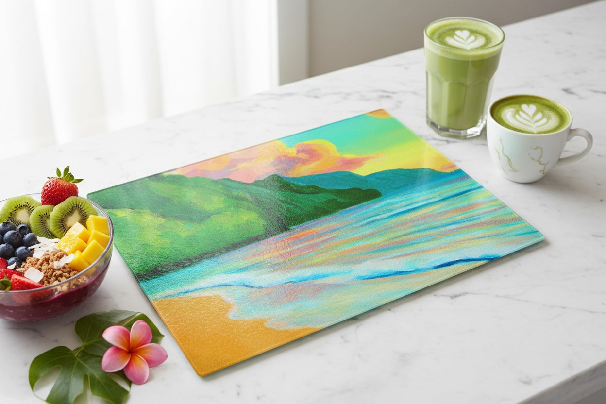 NEW - Ke'e Sunset - Tempered Glass Cutting and Serving Board