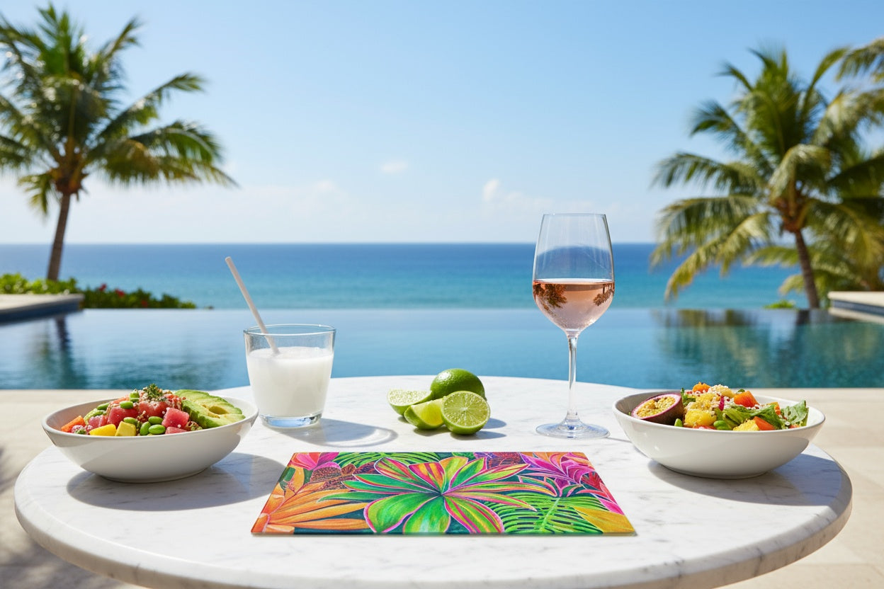Open Heart - Tempered Glass Cutting and Serving Boards - Tropical Flowers