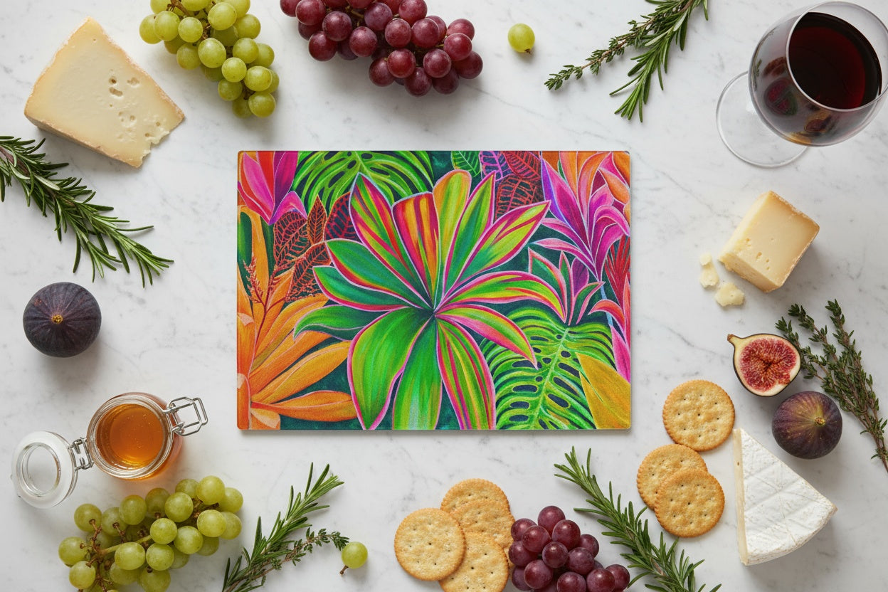 Open Heart - Tempered Glass Cutting and Serving Boards - Tropical Flowers