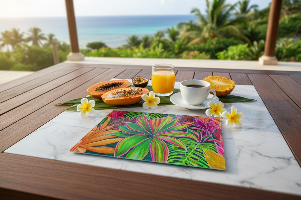 Open Heart - Tempered Glass Cutting and Serving Boards - Tropical Flowers