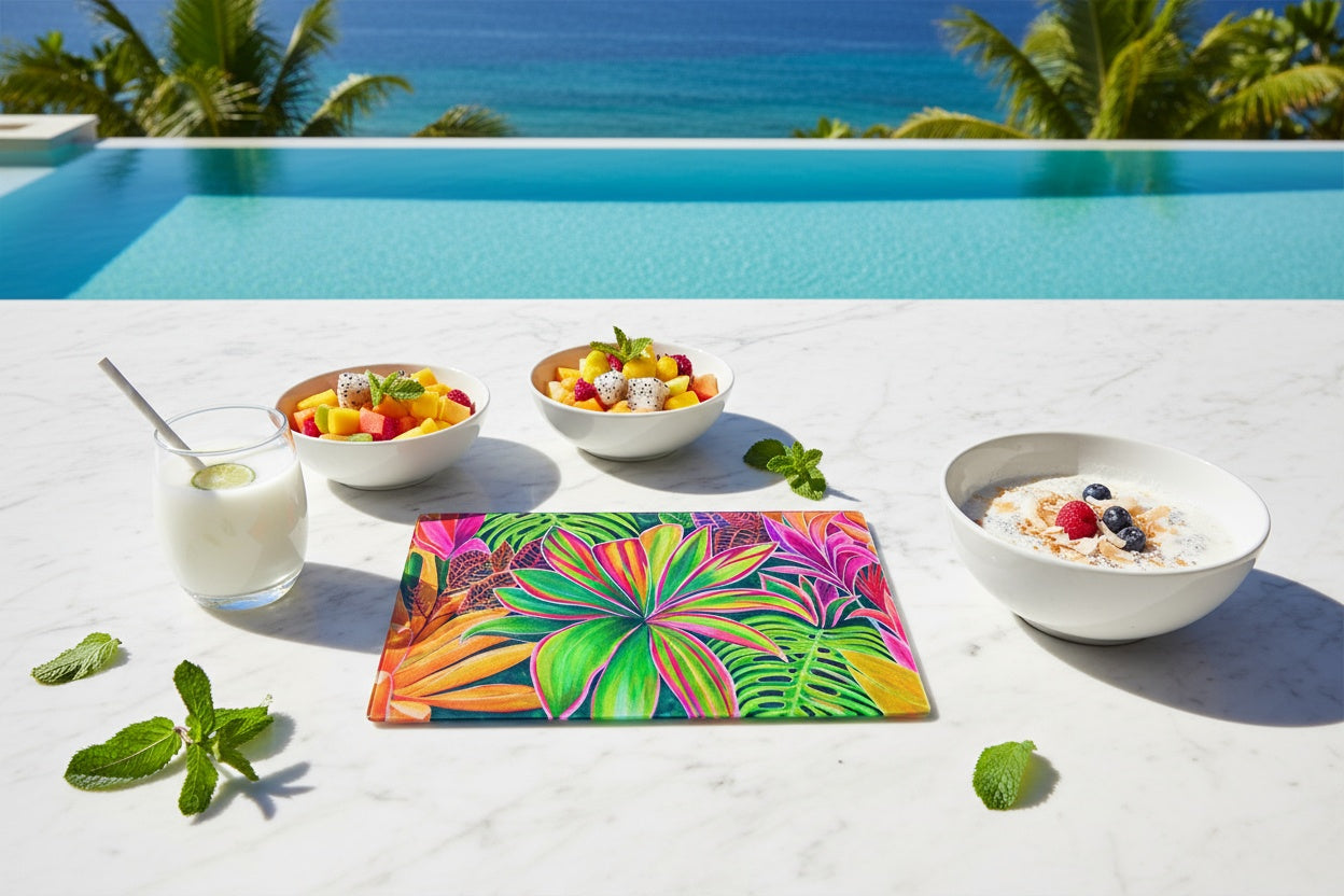 Open Heart - Tempered Glass Cutting and Serving Boards - Tropical Flowers