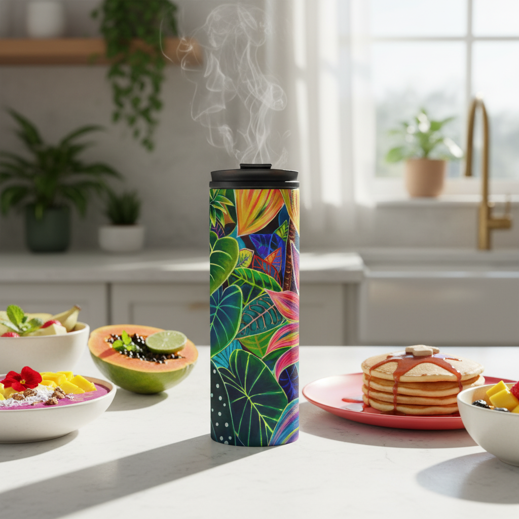 Hanalei Morning Floral Thermal Tumbler 16oz | Hawaiian Insulated Stainless Steel Travel Mug