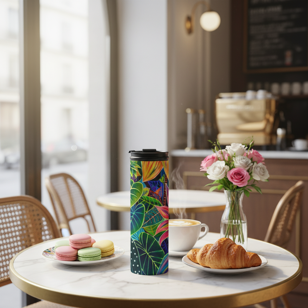 Hanalei Morning Floral Thermal Tumbler 16oz | Hawaiian Insulated Stainless Steel Travel Mug