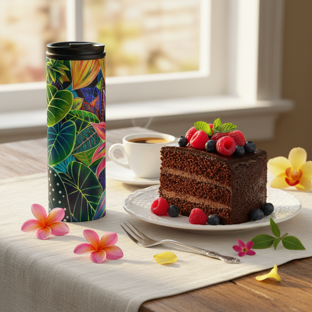 Hanalei Morning Floral Thermal Tumbler 16oz | Hawaiian Insulated Stainless Steel Travel Mug