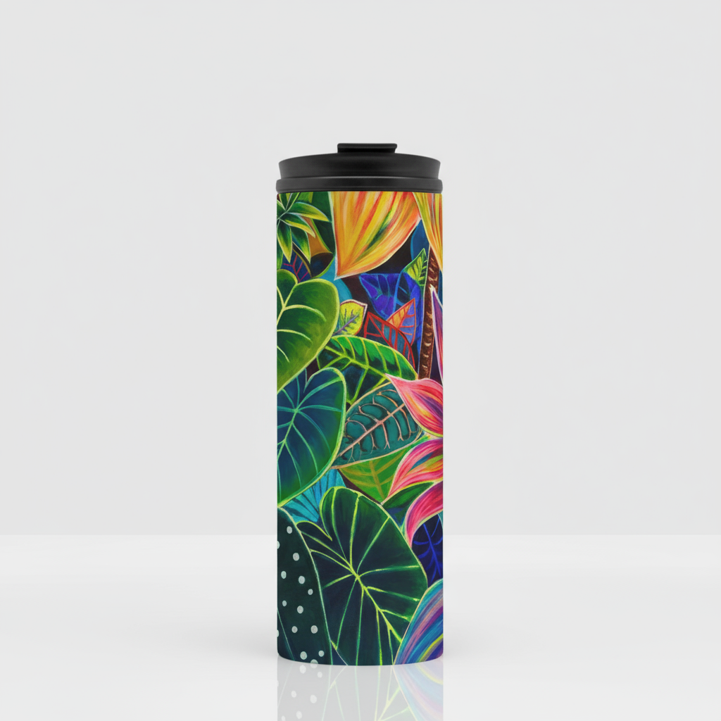 Hanalei Morning Floral Thermal Tumbler 16oz | Hawaiian Insulated Stainless Steel Travel Mug