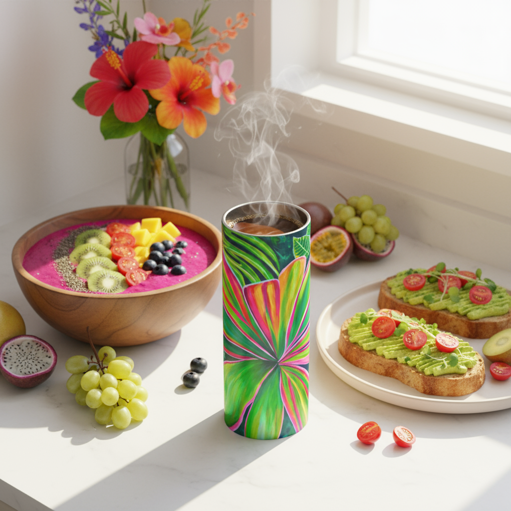 Open Heart Floral Thermal Tumbler 16oz | Hawaiian Insulated Stainless Steel Travel Mug