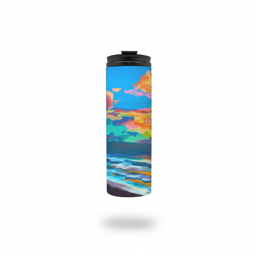 Tropical Sunset Thermal Tumbler 16oz | Hawaiian Landscape Insulated Stainless Steel Travel Mug