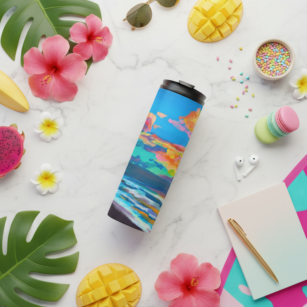 Tropical Sunset Thermal Tumbler 16oz | Hawaiian Landscape Insulated Stainless Steel Travel Mug