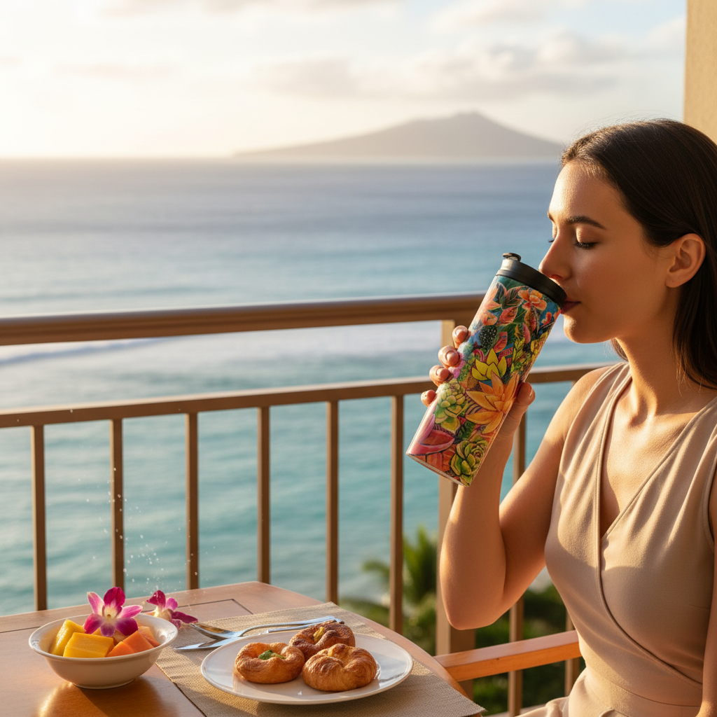 Hawaii Thermal Tumbler 16oz | Insulated Stainless Steel Travel Mug with Hawaiian Floral Print