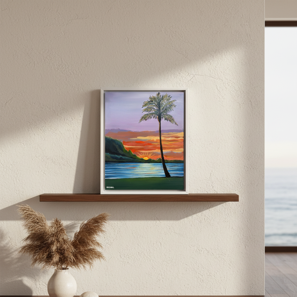 NEW Hanalei Sunset: The Black Series – Original Painting on Wood by Michal - Rare Originals