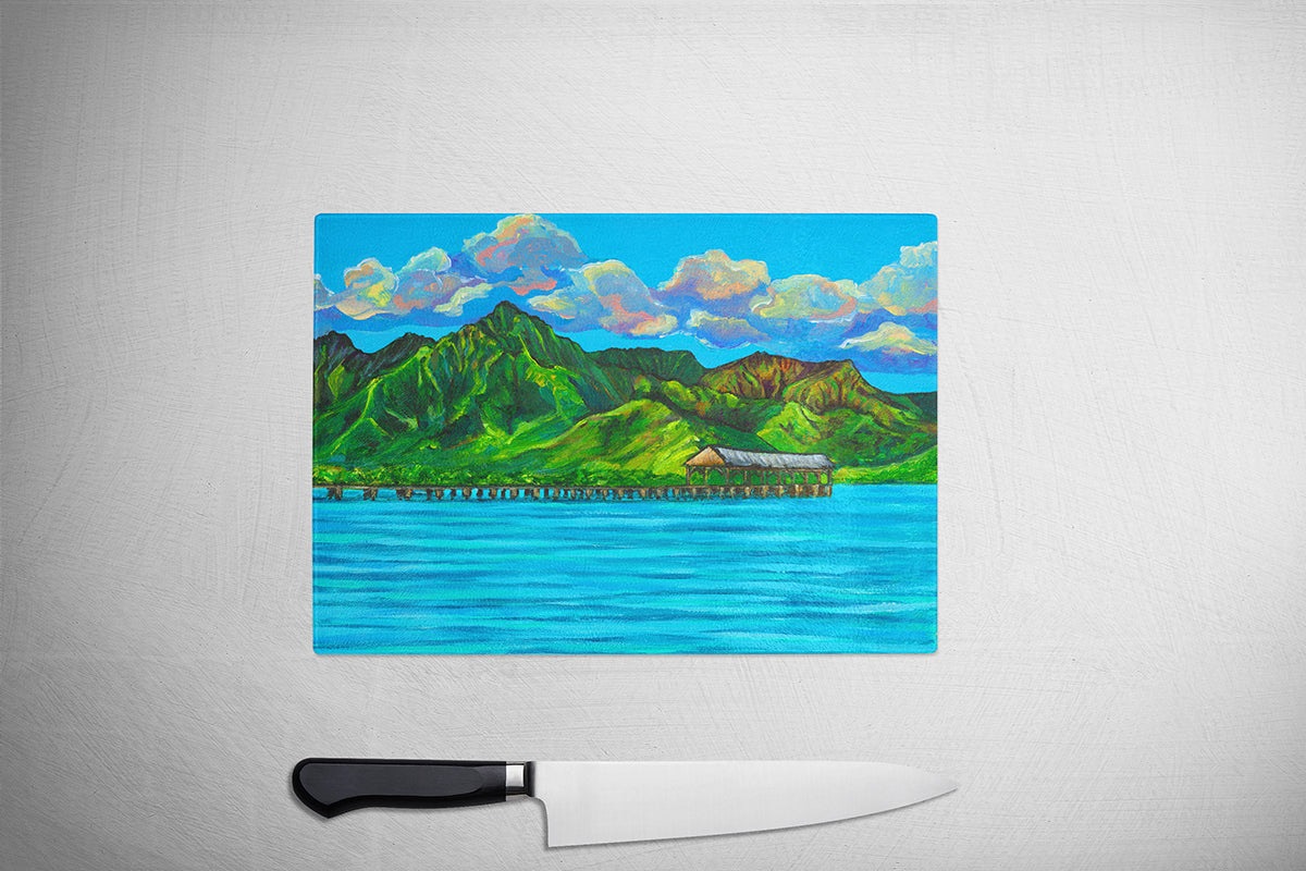 Hanalei Pier - Tempered Glass Cutting and Serving Boards - Kauai, Hawaii