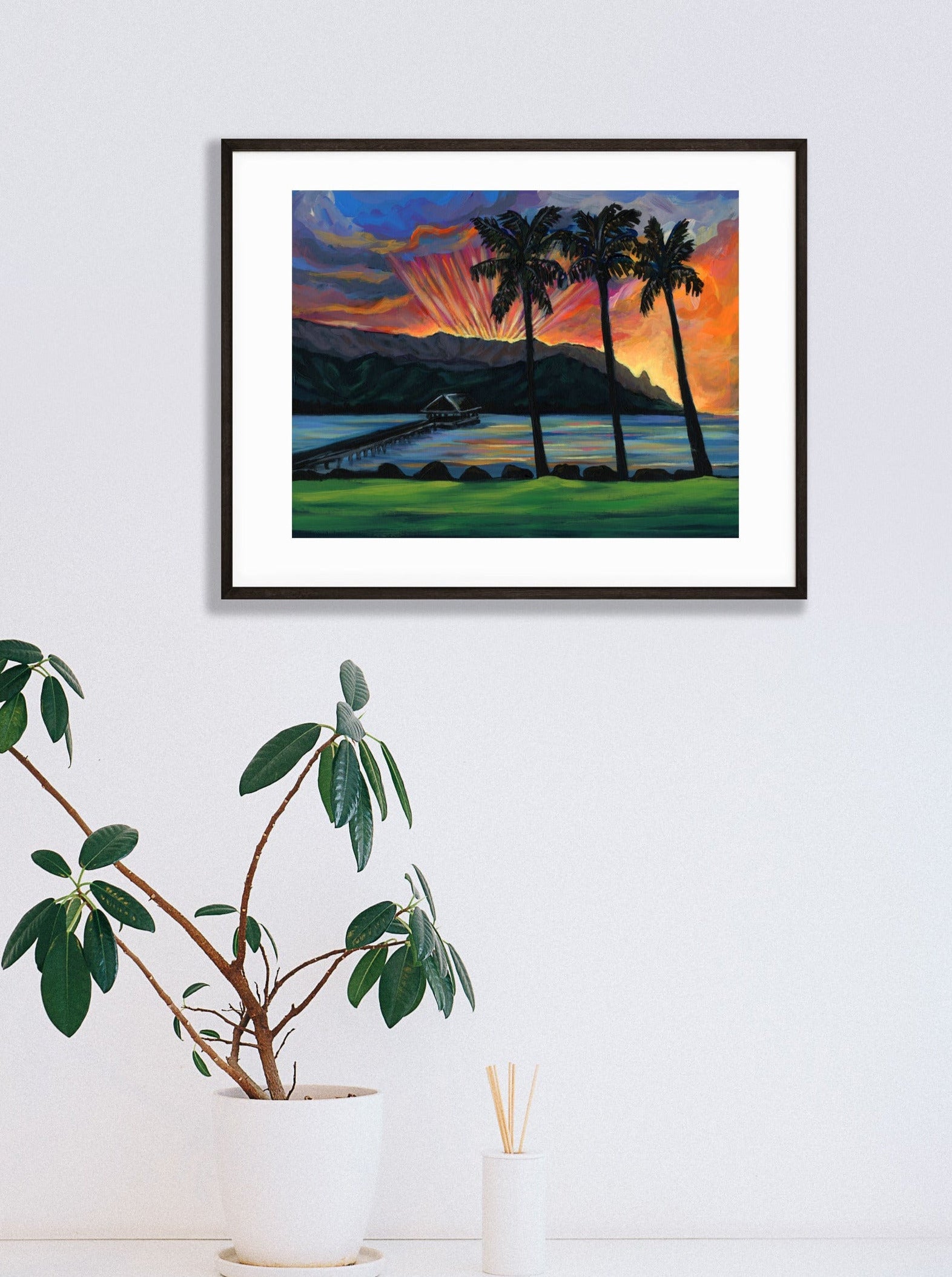 Hanalei Pier Sunset - Matted Print - Wall Art