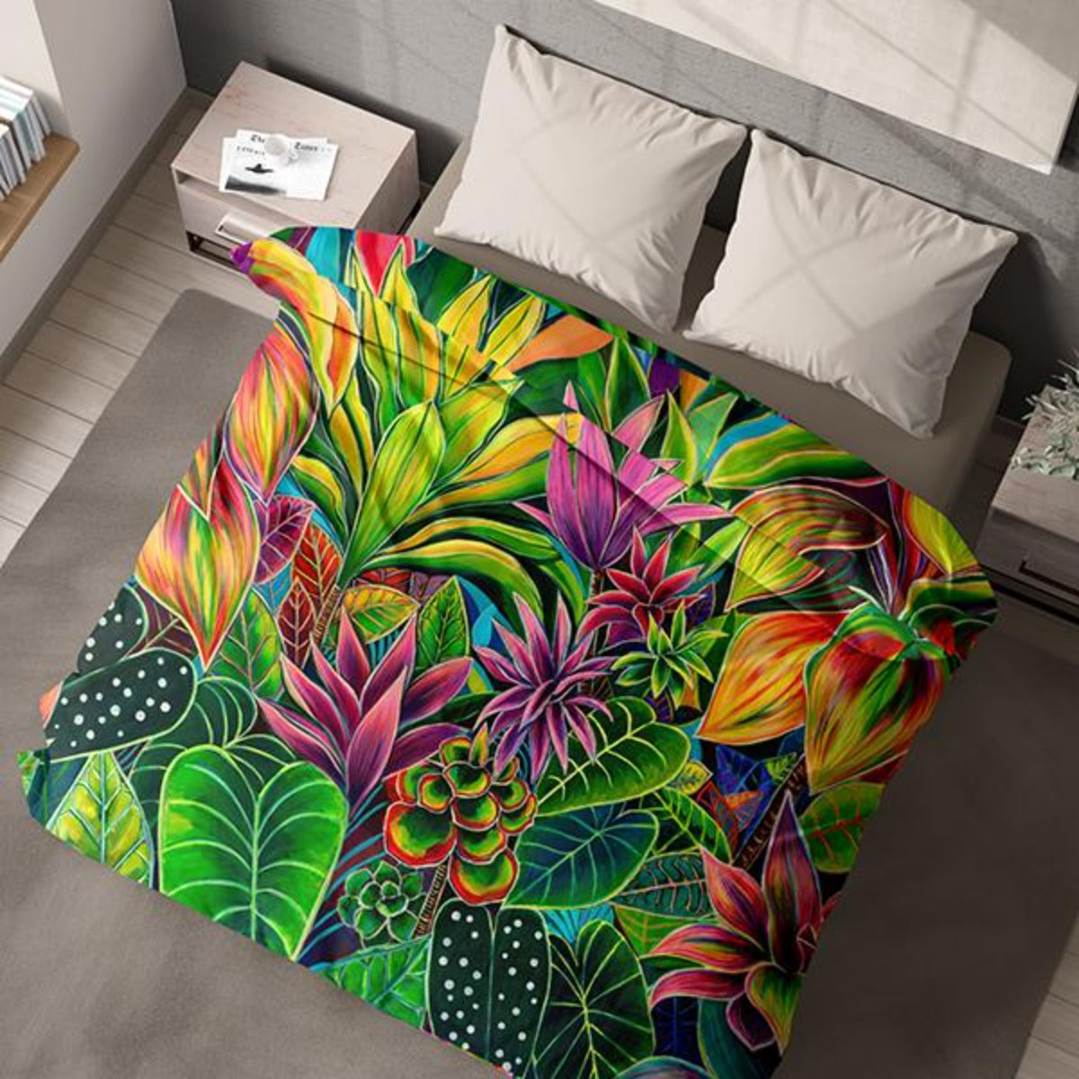 Hawaiian duvet cover bedroom decor tropical bedding island style Hanalei Bay art