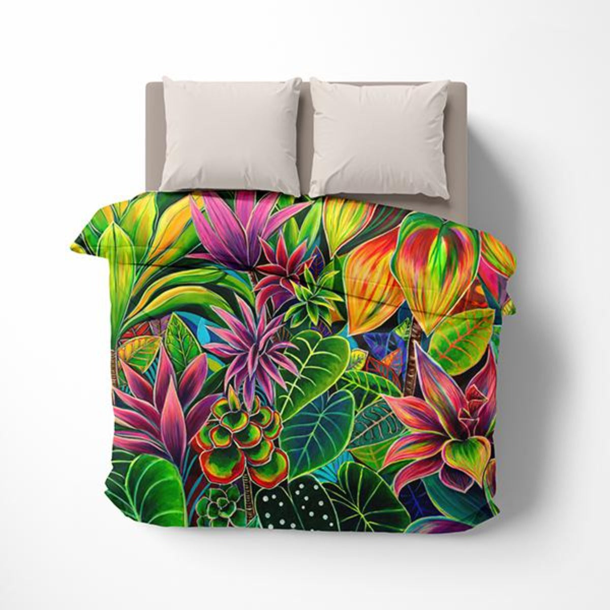 Hanalei Morning Hawaiian duvet cover tropical bedding Kauai artist hand painted floral sunrise design