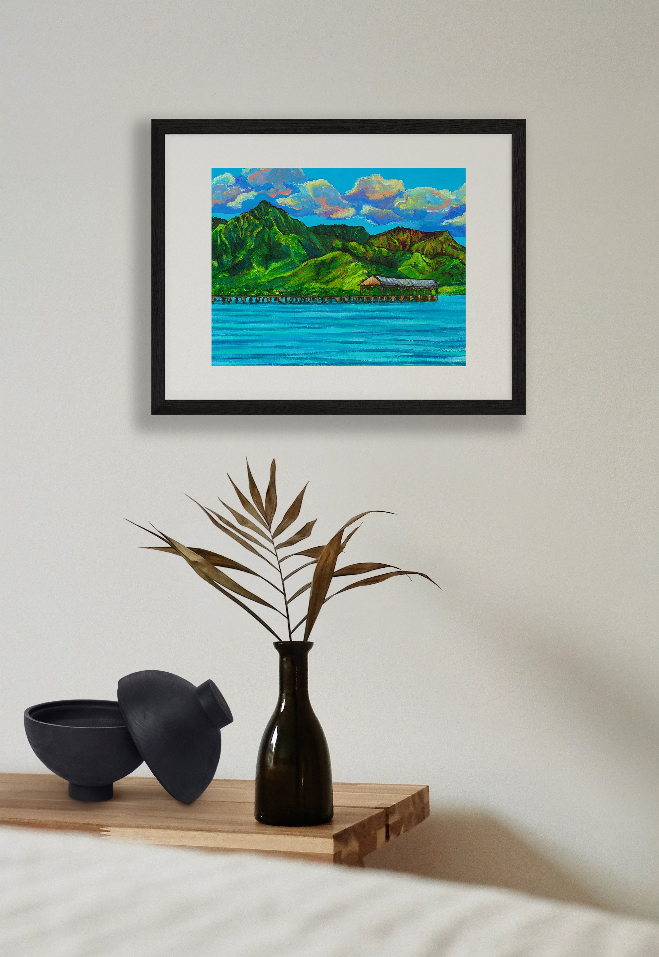 Hanalei Pier - Matted Print - Landsacpe Hawaii Art - MICHAL ART STUDIO HAWAII - matted print
