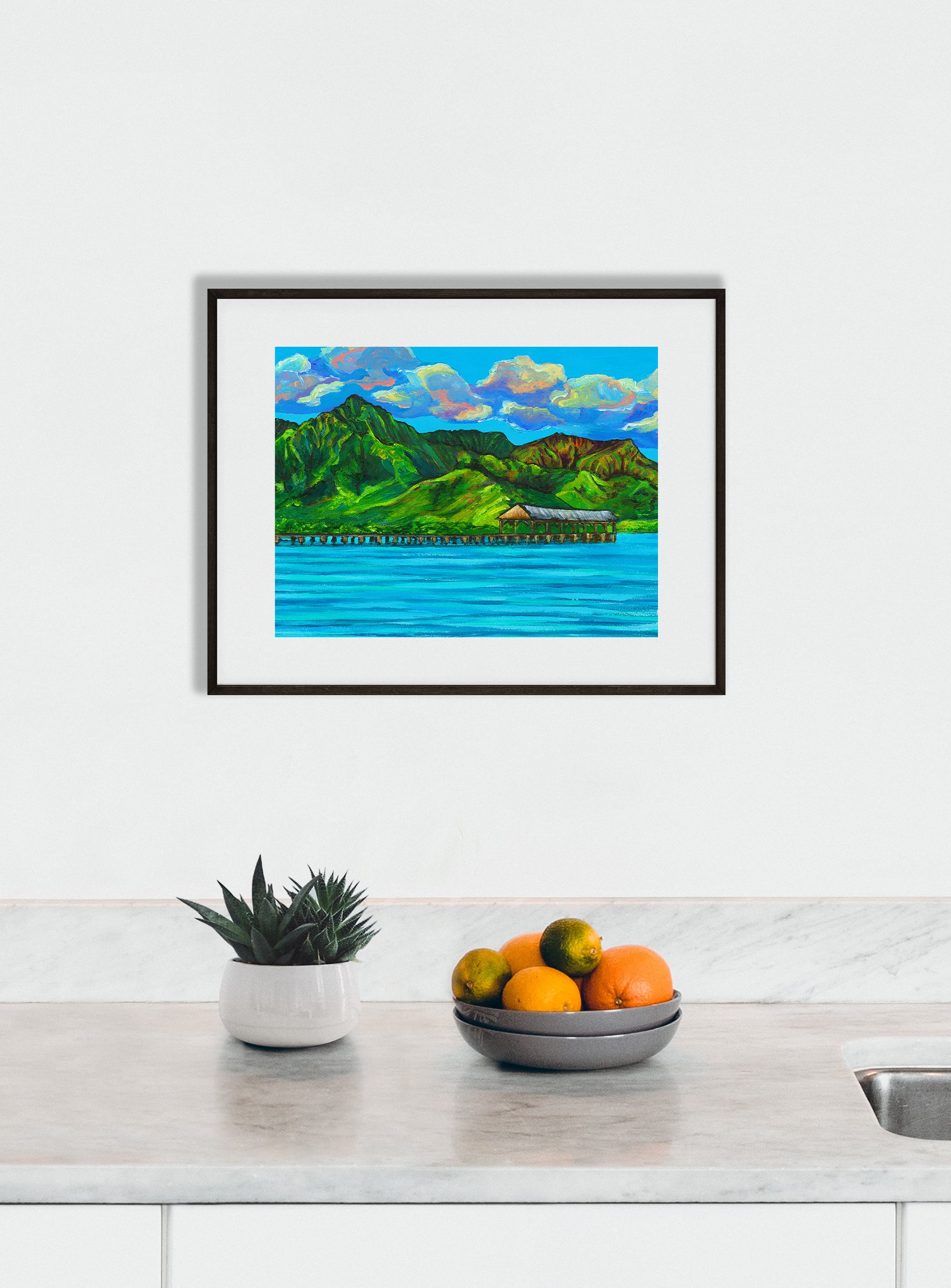 Hanalei Pier - Matted Print - Landsacpe Hawaii Art - MICHAL ART STUDIO HAWAII - matted print