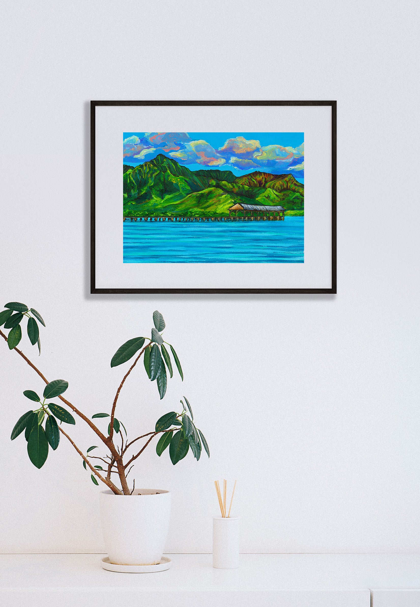 Hanalei Pier - Matted Print - Landsacpe Hawaii Art - MICHAL ART STUDIO HAWAII - matted print