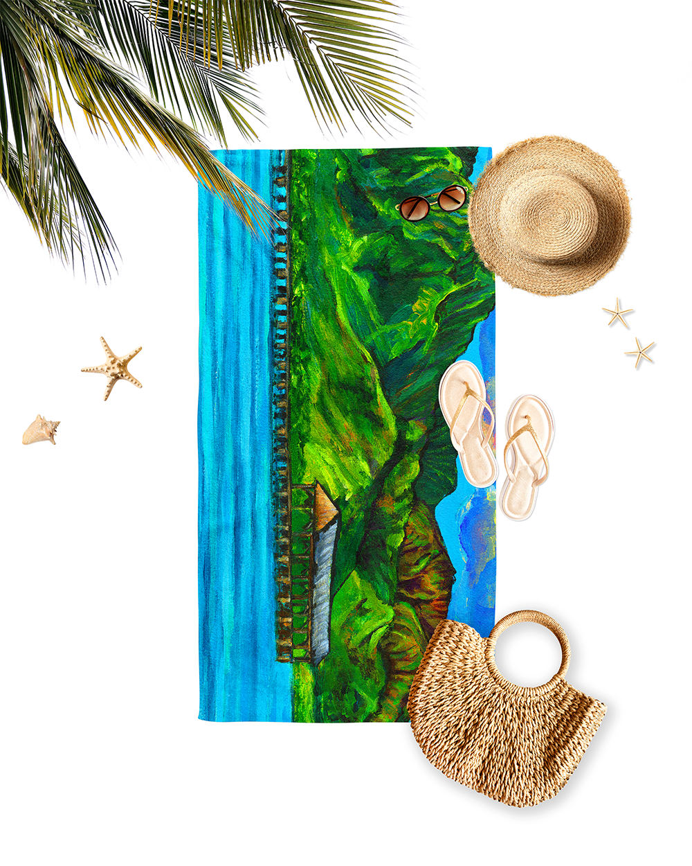 Hawaii Landscape - Hanalei Pier at Hanalei Bay - Microfiber Towel - MICHAL ART STUDIO HAWAII - towels