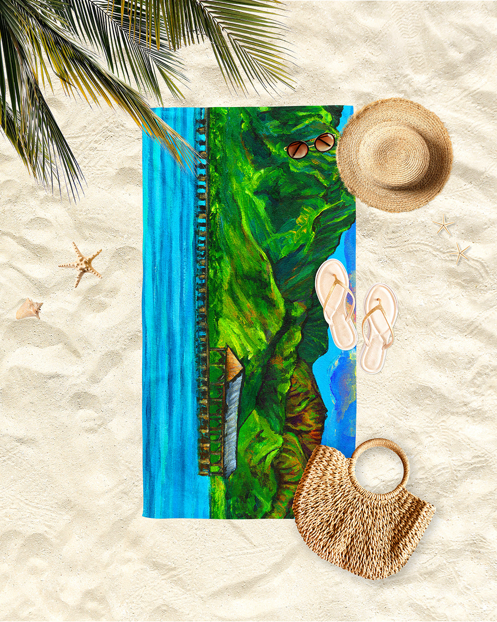 Hawaii Landscape - Hanalei Pier at Hanalei Bay - Microfiber Towel - MICHAL ART STUDIO HAWAII - towels